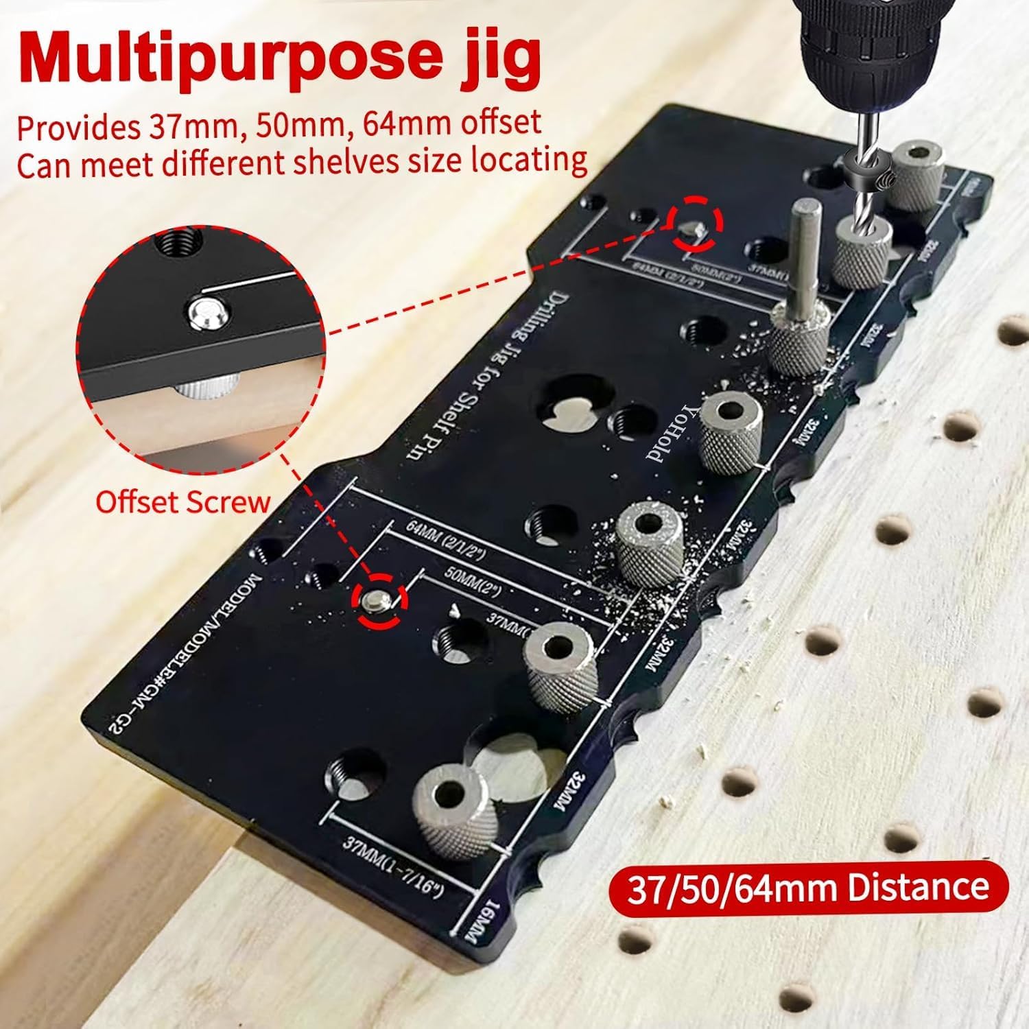 Gabarit d'étagère Jig de 5 mm - Guide de perçage - Outil de gabarit de perçage pour trous droits, matériel d'armoire, perçage d'étagère, travail du bois, goupille d'étagère