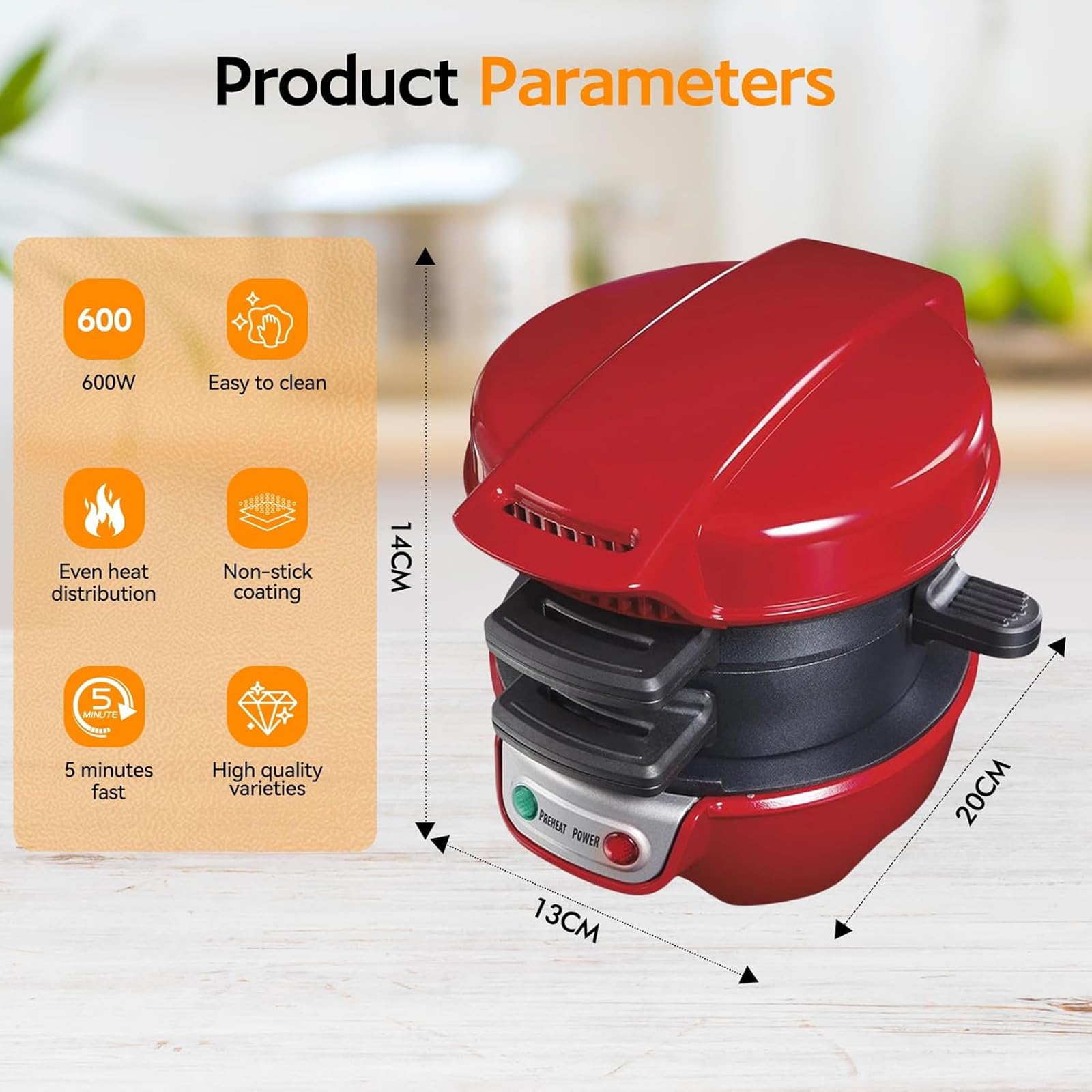 Tostapane elettrico multistrato da 600 W con anello per la cottura delle uo | Macchina per hamburger e muffin, piastre di cottura antiaderenti, riscaldamento su entrambi i lati(black)