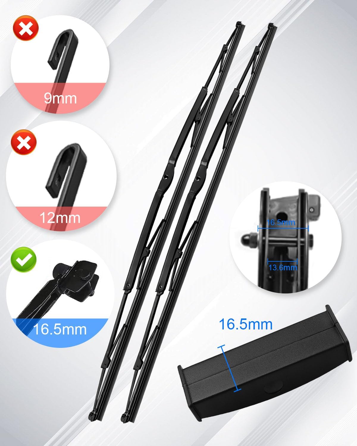 32 Inch Heavy Duty Windshield Wiper Blade with Wide Saddle Mount Fit for Motorhomes Recreational Vehicles Trucks and Buses, 1 Pair Width 16.5mm Wiper Blade with Rubber Refills & Car Wash Towel