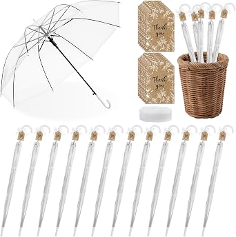 Capoda 12 Pack Clear Bubble Umbrellas for Wedding, Transparent J Hook