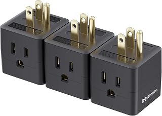 Cable Matters ETL Listed 3-Pack 3-Outlet Grounded Wall Adapter - Cube Tap Power Splitter, 90° Design for Tight Spaces, Black