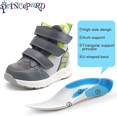 Miniatura 3 de princepard Zapatos ortopédicos para niños pequeños, tenis correctivos de caña alta con soporte de arco y tobillo para niñas y niños para corregir