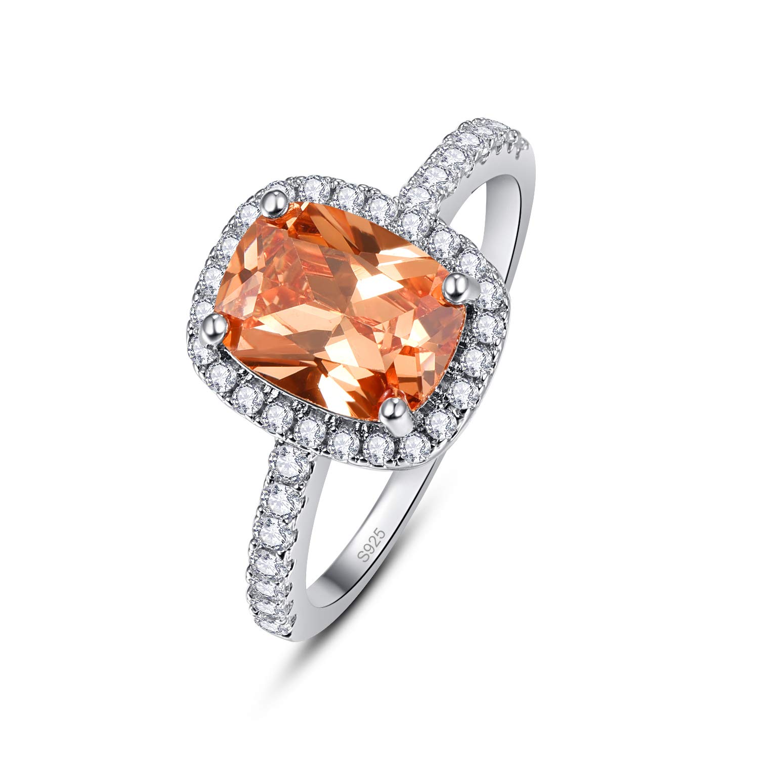 Empsoul 925 Sterling Silver 9x7mm Cushion Cut Morganite Women Simulated Engagement Ring Size 8