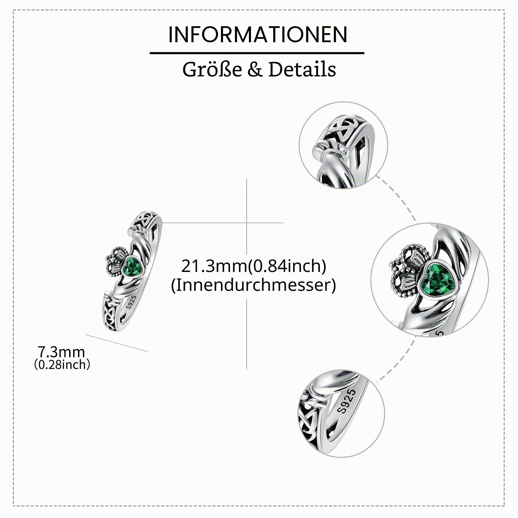 Claddagh Ringe 925 Sterling Silber Claddagh Irischer Muttertag Schmuck Muttertag Schmuck Weihnachten Geschenk für Frauen Mama Damen Size7/8