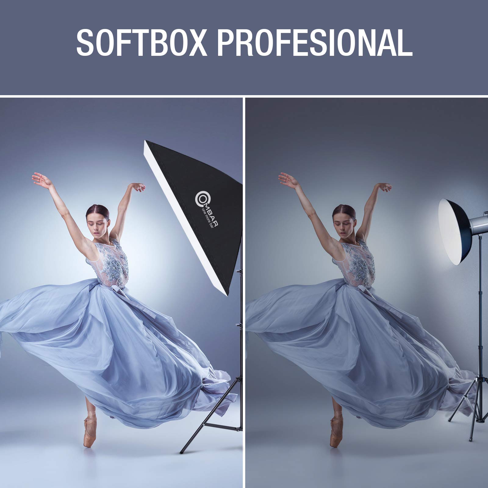 OMBAR Kit Iluminacion Fotografia con 2 Softbox de Nailon 50×70cm y 2 Bombillas de 135W 5500K E27 y 1 Bolsa de Transporte, para Videos de Retrato de Estudio, Luz para Estudio Fotográfico Profesional