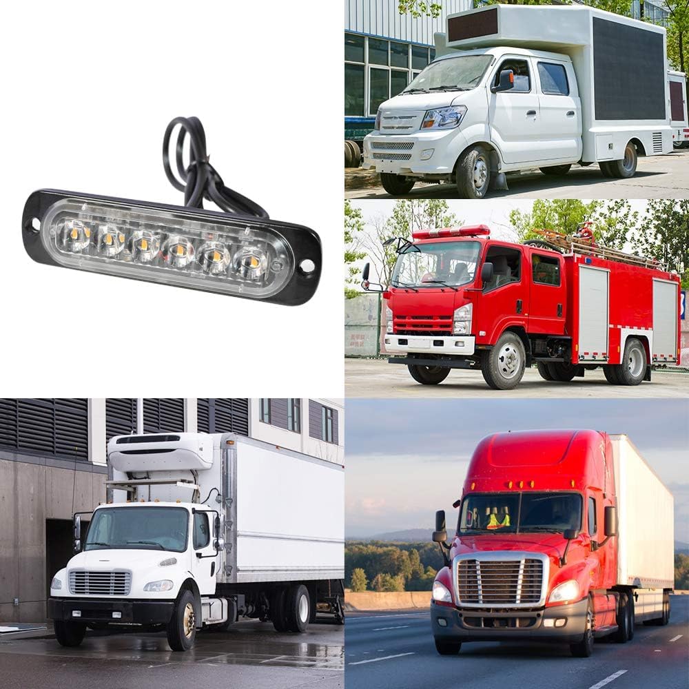 Biutee Luci Stroboscopiche Auto 4pz Ambra, 6 LED 12V-24V | 4 luci stroboscopiche ambra 6 LED, 12V-24V: 18 modalità lampeggio, IP67, per camion, rimorchi, SUV e veicoli da lavoro