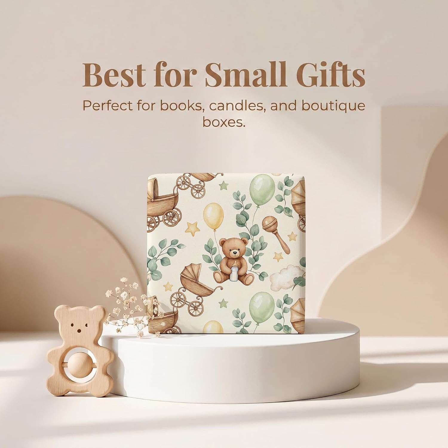 SHSEEN Teddy Bear Wrapping Paper, 19.6 x 27.5 in, 2 Sheets | 120gsm folded kraft paper for baby showers, birthdays, nursery gifts, and baby shower teddy bear themes