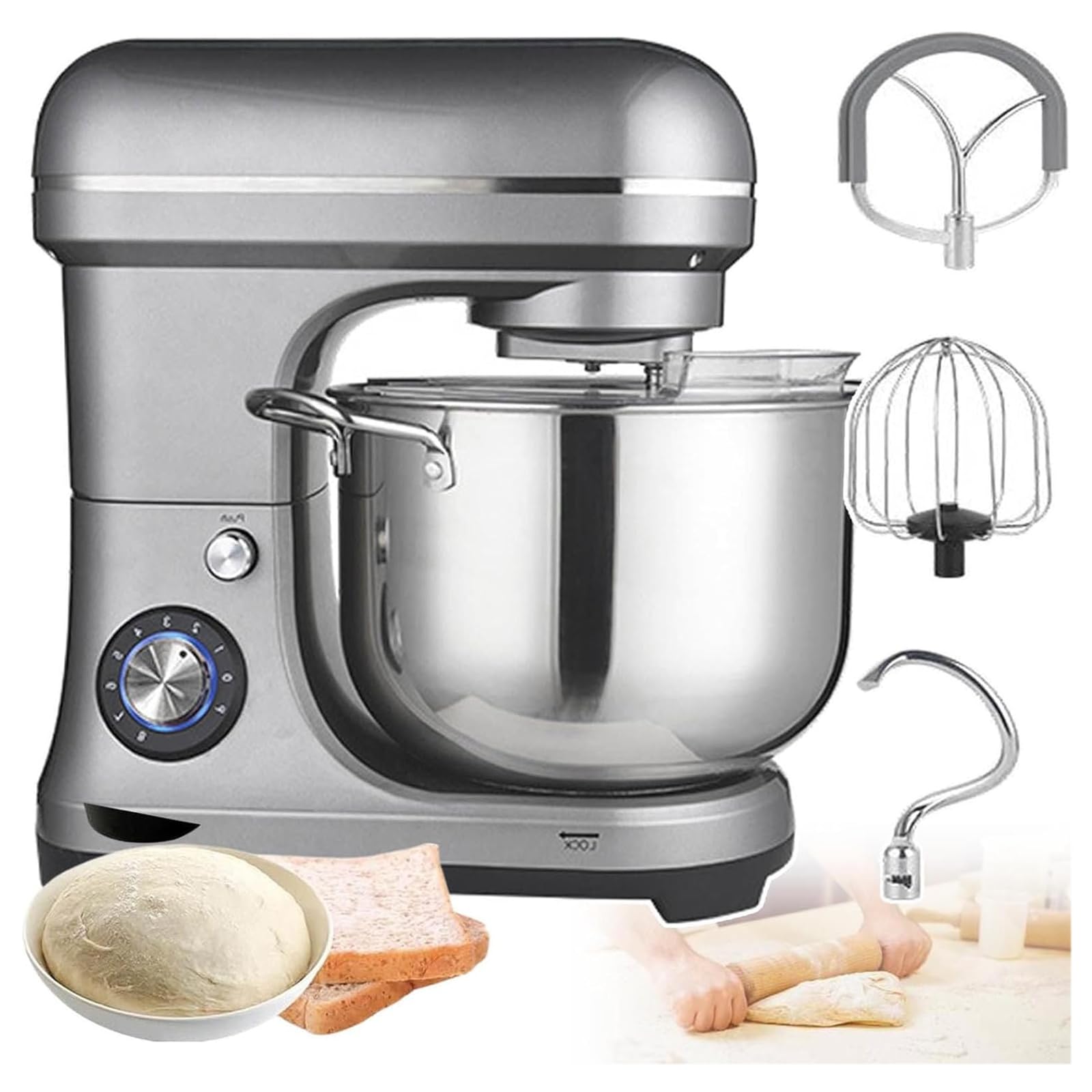 MObyat Impastatrice Professionale da 2000 W, Impastatrice Verticale da 10 Litri Ad Alta capacità con Gancio Impastatore + Frusta, 8 velocità, Selettore Rotativo P-Speed, Adatta per Scuole