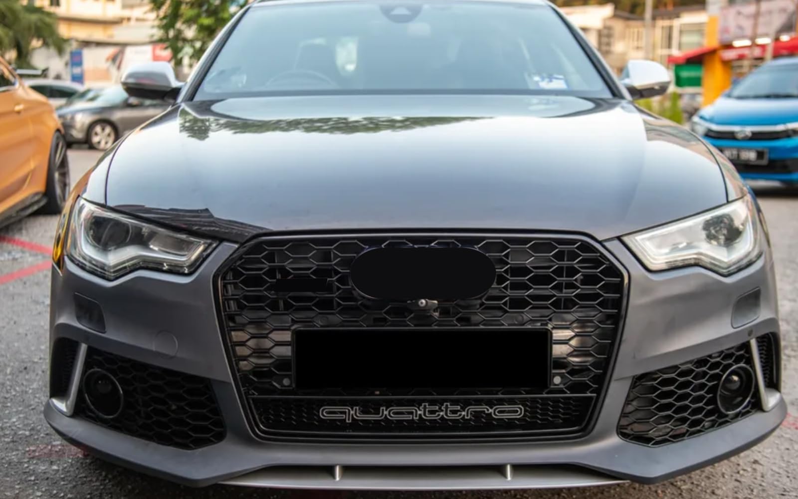 Mptuned Griglia frontale per reni, stile RS6, compatibile con Audi A6 C7 2011 – 2015, design a griglia a nido d'ape, colore nero lucido, look sportivo