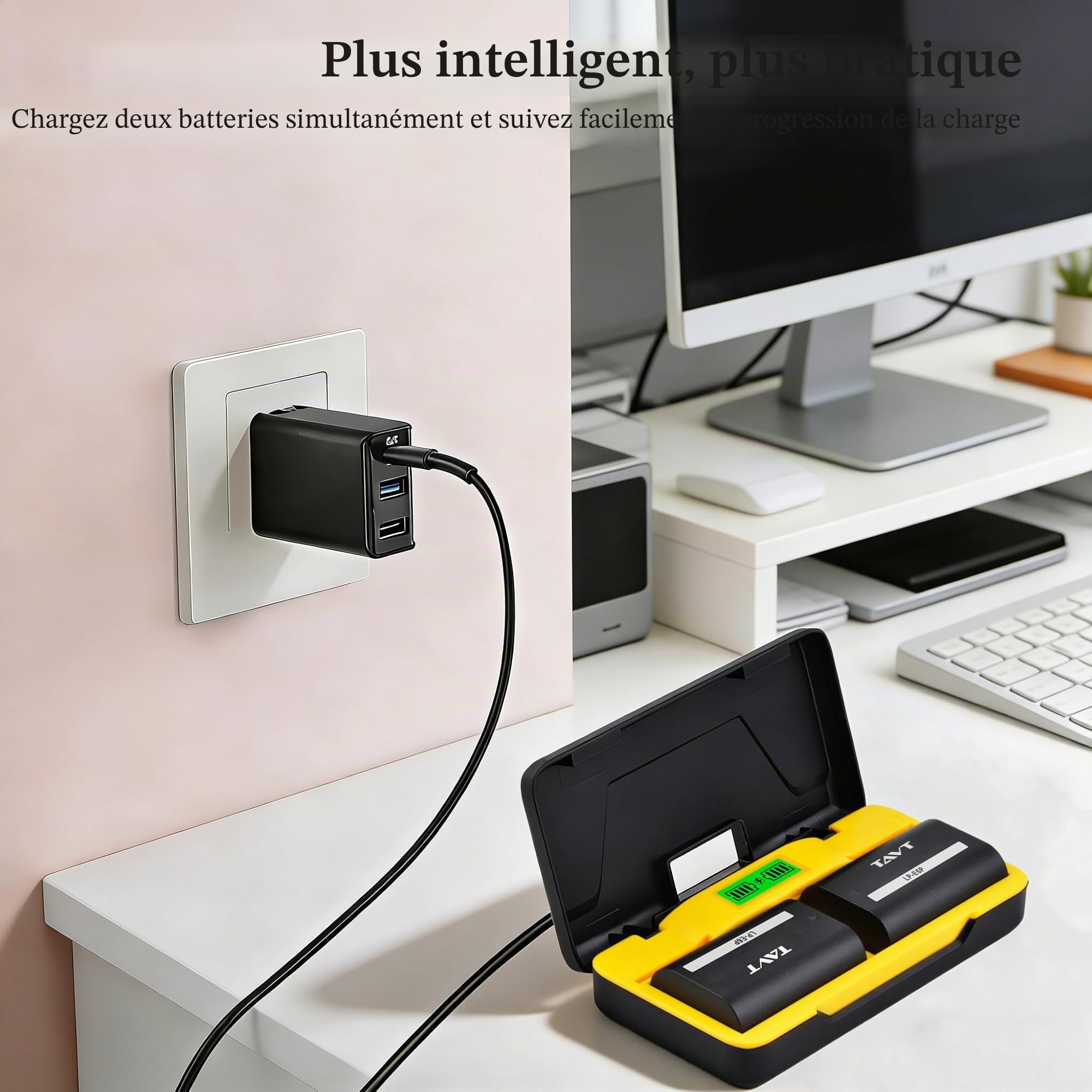 LP-E6P Batterie et Chargeur Compatible avec Canon EOS R5 Mark II, R6 Mark III, C50, R5C R5 R6 R7 5DS/5DS R, 5D Mark II/III/IV, 6D/6D Mark II, 7D/7D Mark II, 60D 70D 80D 90D XC10 LP-E6 LP-E6N LP-E6NH