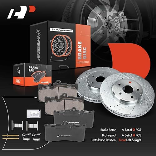 Miniatura 8 de A-Premium Juego de rotores de freno de disco perforados y ranurados delanteros + pastillas de cerámica compatible con modelos seleccionados de Lexus