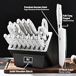 Klaus Meyer 19-Piece Knife Block Set with Sharpener, High Carbon German Stainless Steel, Full-Tang Handles, Kitchen Knife Set, White