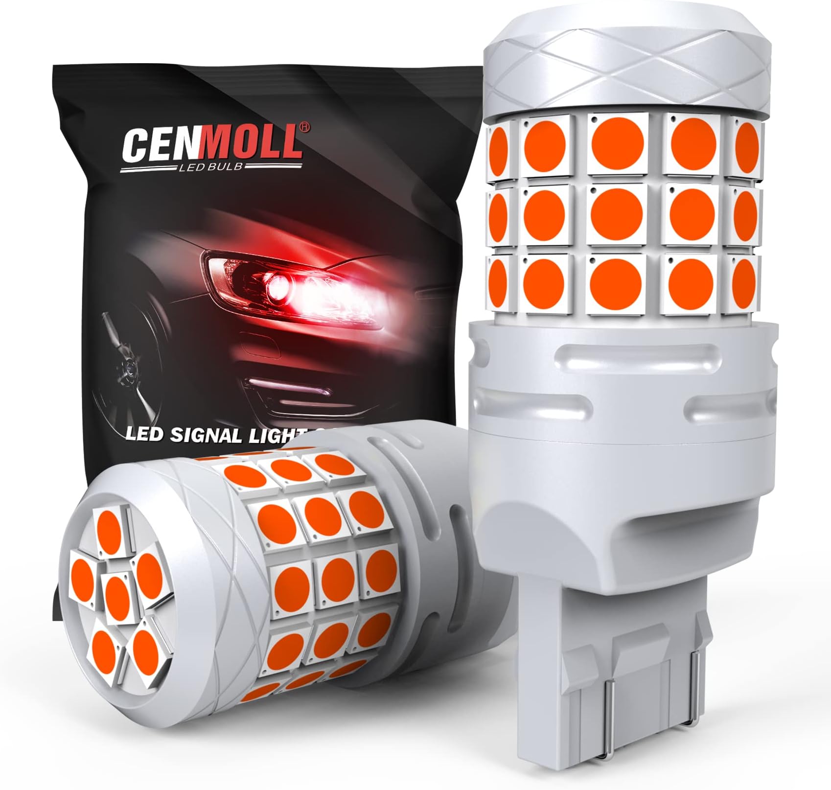 7443 W21/5W LED Bulb Red, Super Bright 40W 2000LM 12V-24V Canbus Error Free 580 7443 W21/5W Bulb for Car Backup Reverse Parking Light Turn Signal Brake Tail Lights, Pack of 2