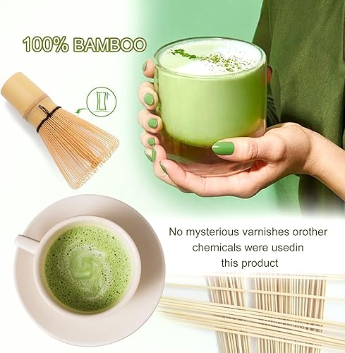 Vista 5 de Juego de Batidor Matcha, Batidor Matcha, Juego de Matcha, Batidor de Bambú, Kit Matcha, Agitador Matcha Chasen, Hecho de 100% Bambú Natural, Durable