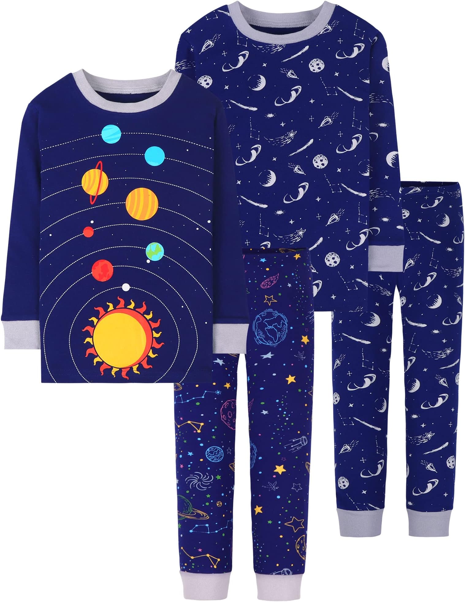Boys Pajamas 4 Pieces Long Set 100% Cotton Sleepwear Size 18 Months-12 Years