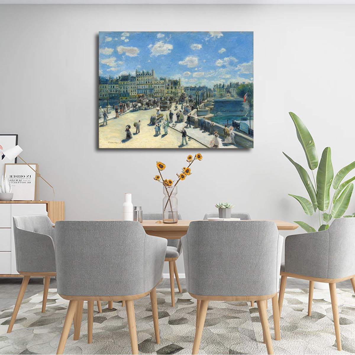 TOANGWALL Klasyczny Most Paryż Płótno Wall Art Wejście Pierre Auguste Renoir Le Pont Neuf Impresjonista Słynny Plakat Oprawiony Do Salonu Dekoracji 90 x 110 cm
