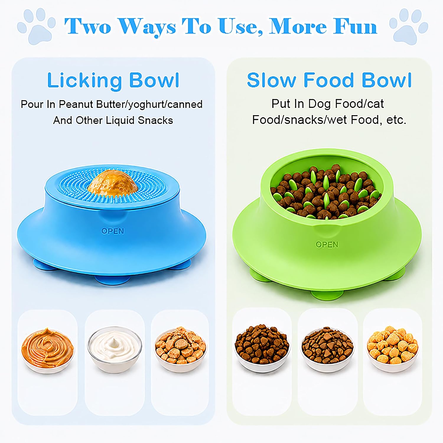 Silicone Pet Liquid Lick Bowl, Wet Treats Yogurt Licking Freeze-Dried Dog Food Feeding, Slowly Burns Energy, Cleans Oral Cares, for Cats and Dogs, Suitable for Bathroom Home and Outdoor Use，Blue+Grey