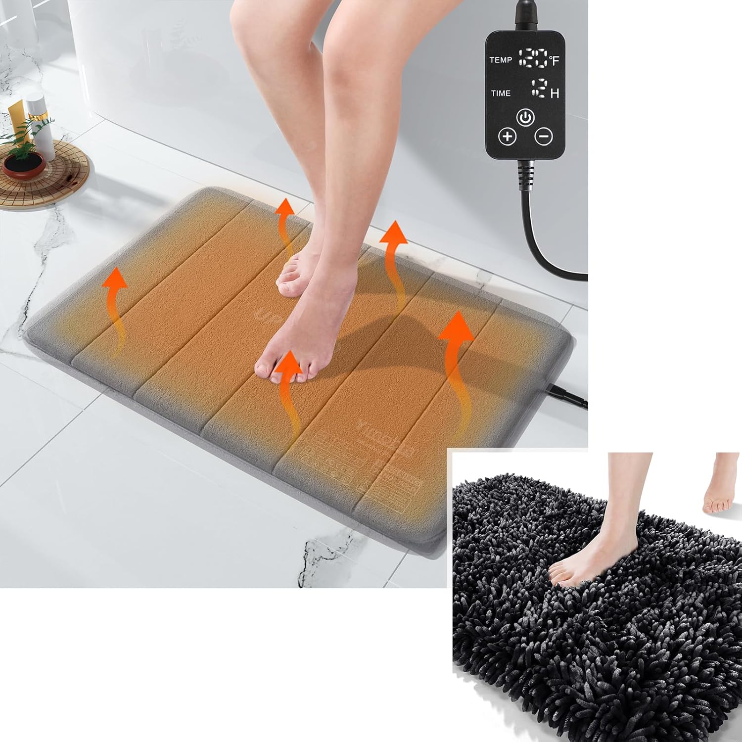 Yimobra Heating Pad for Bathroom Rugs, with Memory Function, Adjustable Temperature (32-146℉) and Time (1-24h),Keep Dry Bathroom Bath Mat in Winter Every Day, Waterproof, 25"x17.5"