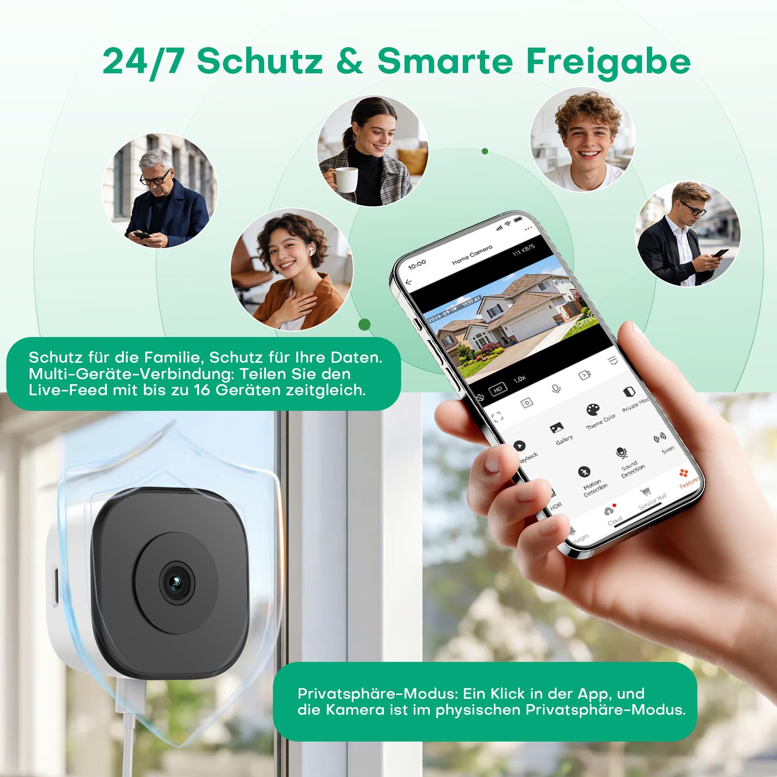 5MP 3K Fensterkamera Innen mit Farb-Nachtsicht, Ohne Bohren, 2,4&5GHz WLAN，Innenkamera, Blendschutz & Antireflex, 24/7 Aufnahme, Bewegungserkennung & App-Steuerung, Personen/Mietwohnungen