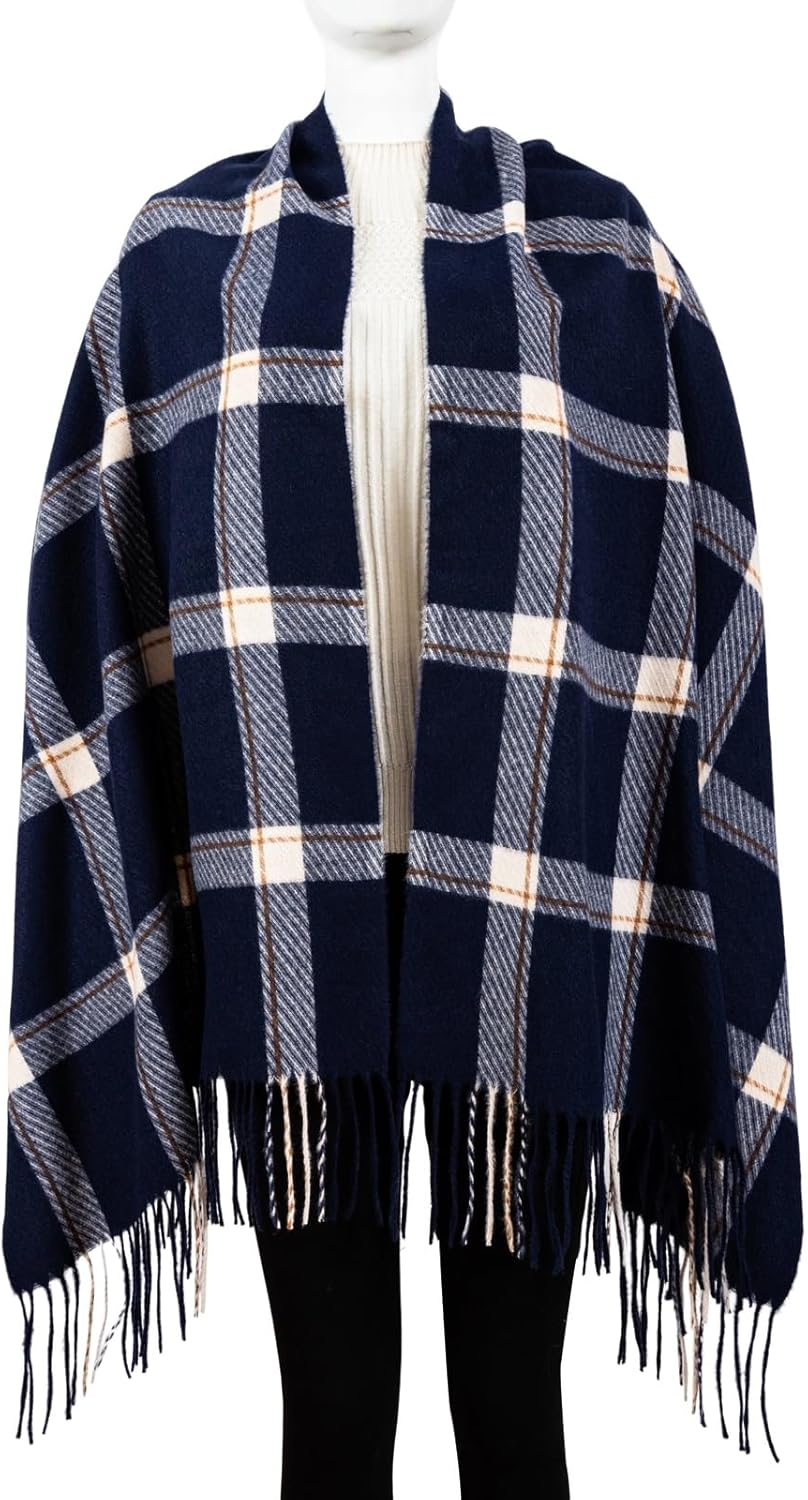 AUSEKALY Winter Women Scarf Soft Cashmere Feel Plaid Shawl Tassels Large Oversized Wrap - Image 4