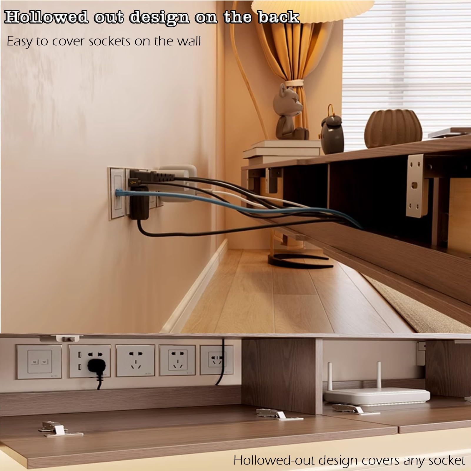 Moderno soporte de pared para TV con luces LED y cajones de almacenamiento, centro de entretenimiento de madera para sala de estar, estante flotante para televisores grandes, color negro, 200 x 20 x