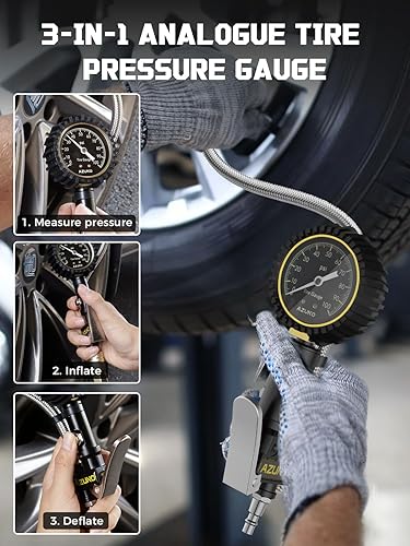 Miniatura 2 de Medidor de presión de neumáticos con manguera trenzada de acero, calibre de inflador de neumáticos de 100 PSI, accesorios para compresor de aire