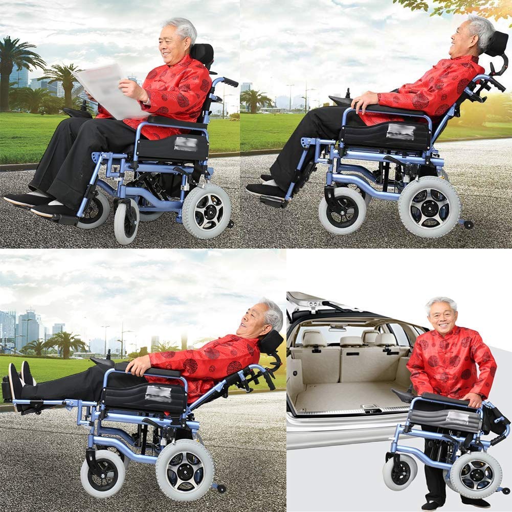 Sedie a rotelle Leggere Pieghevoli elettriche con poggiatesta, Carrozzina Portatile Pieghevole per Tutti i Terreni, Larghezza del Sedile 45 cm, 360 ° Joystick, Batteria agli ioni d
