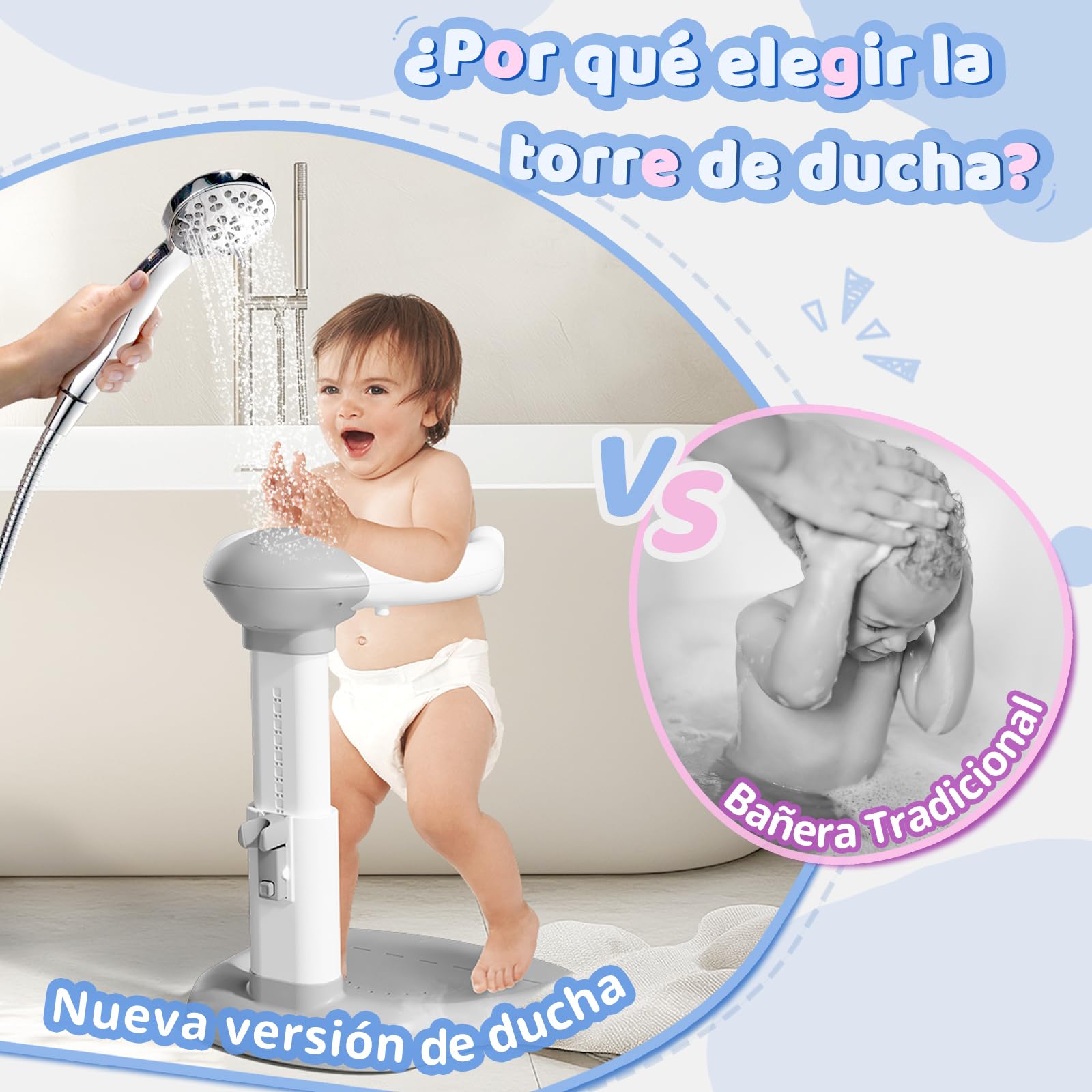 COOSEYA Soporte de Bañera para Bebé, Torre de Bañera Ajustable para Bebé que se Pone de Pie, Asiento de Bañera para Bebé desde hasta Niño Pequeño (8-36 Meses) para Bañarse y Cambiar Pañales