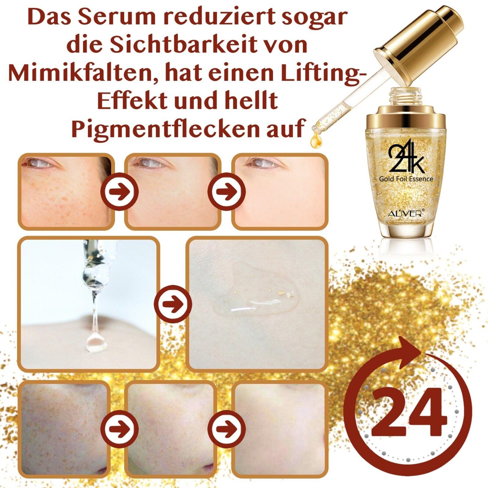 Geschenkset: Luxus Bio-Gold Set 24K Gold Collagen - 5x Gesichtsmaske, 10x Lippenmaske, Goldessenz Gesichts Serum, 60x Augenpads - Komplettes Gesichtspflege & Anti-Aging Geschenkset - 76 Pflegeprodukte