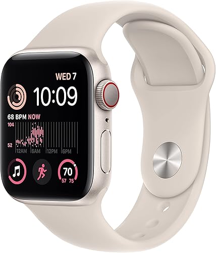 Apple Reloj SE 2 generación GPS  celular de 1575in Reloj inteligente con funda de aluminio Starlight y correa deportiva Starlight - ML Rastreador de