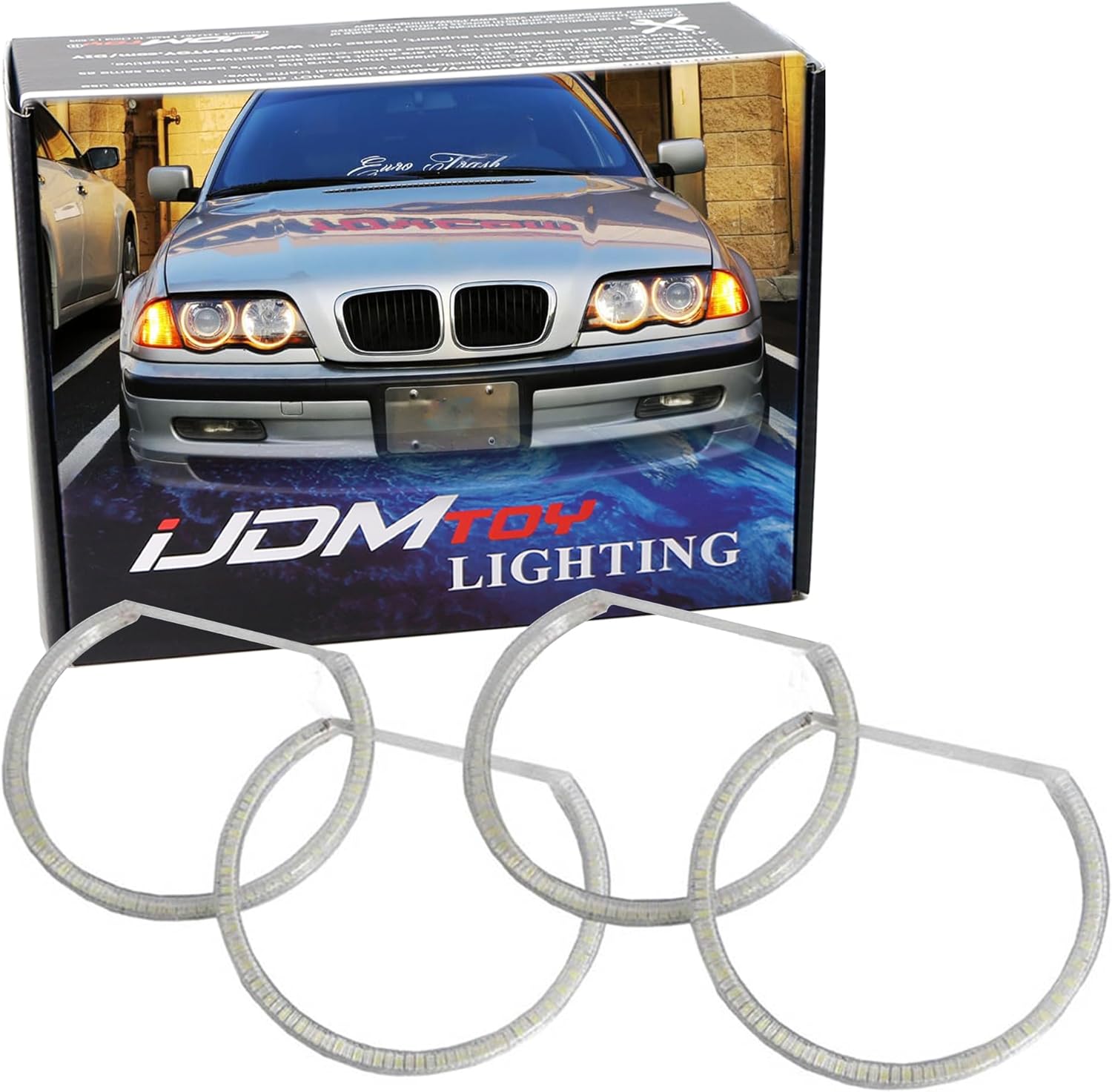 iJDMTOY Switchback Dual-Color White/Amber 336-SMD LED Angel Eyes Halo Rings Kit Compatible with BMW E36 E46 3 Series E39 5 Series E38 7 Series (Fit Xenon Trim ONLY)