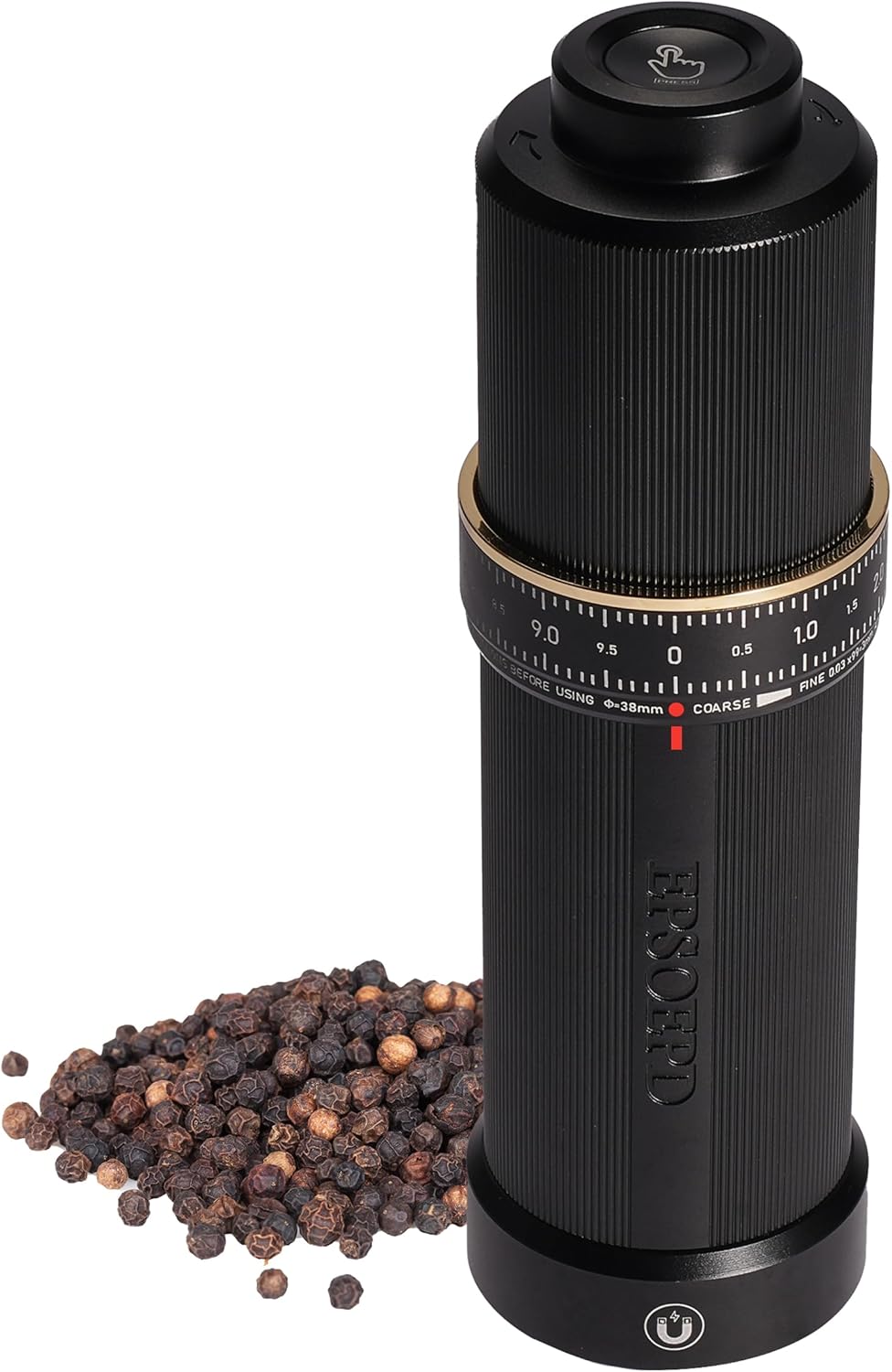 Black Pepper Grinder, Black| Manual Pepper Grinder, External Adjustable Pepper Grinder, Peppercorns Grinder with Magnetic No-Mess Chamber & Base for Restaurant, BBQ, Home & Kitchen, Commercial