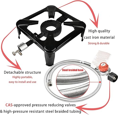 Miniatura 3 de Quemador de propano de 8 kw, estufa de propano de un solo quemador, estufa de gas al aire libre con regulador ajustable certificado CSA de 0-20 psi