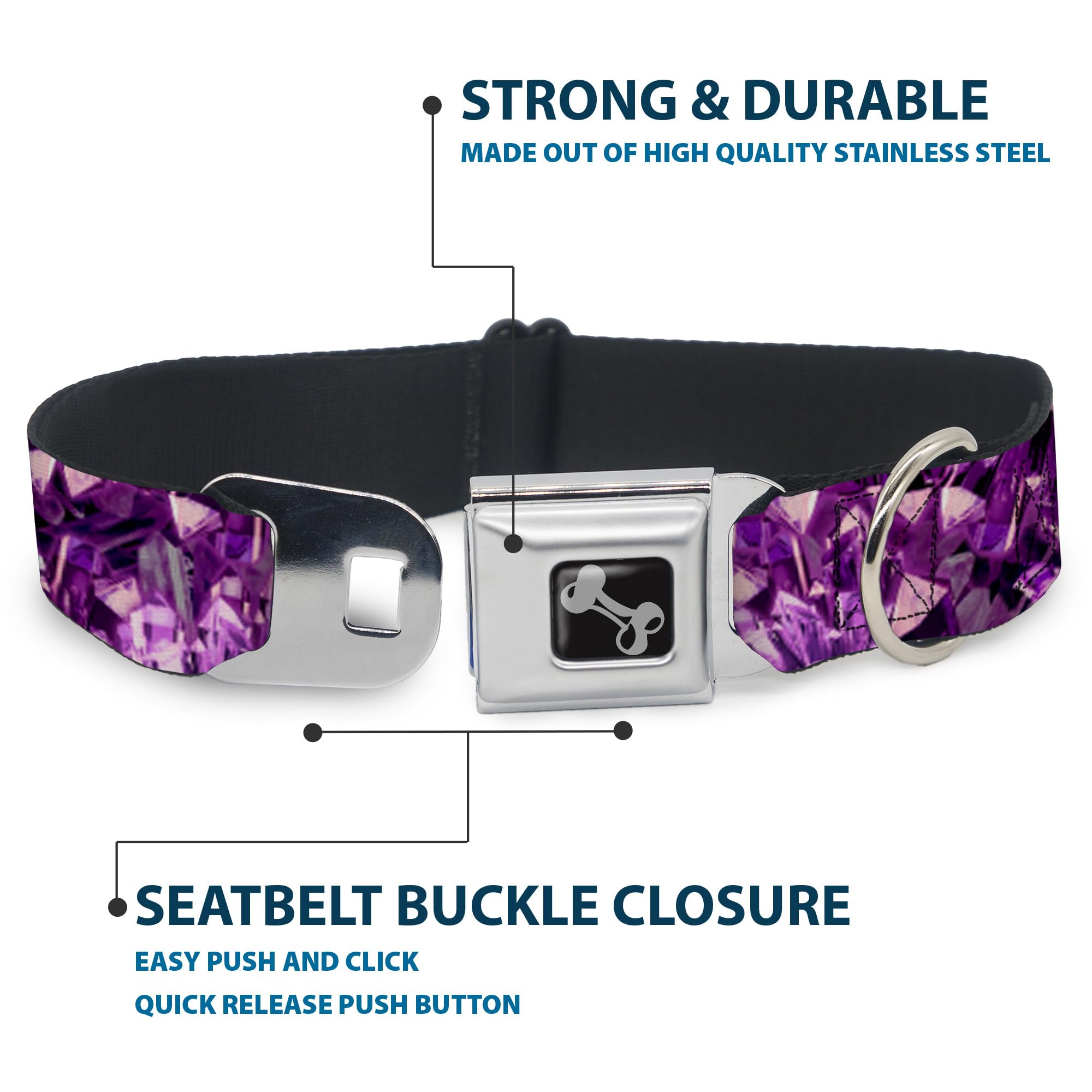 Buckle Down Hundehalsband Mit Sicherheitsgurt-Schnalle – Lila, Kristall-Details, Größe Large