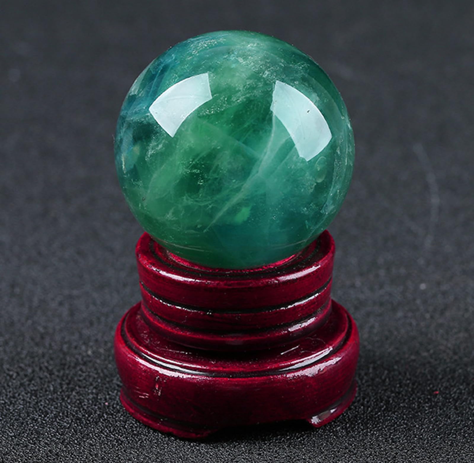 RVBLRDSE Decorative Ball Green Fluorite Crystal Sphere, Quartz with Wood Stand, Gemstone Orbs for Feng Shui,80mm/3.14in Gemstone Stone