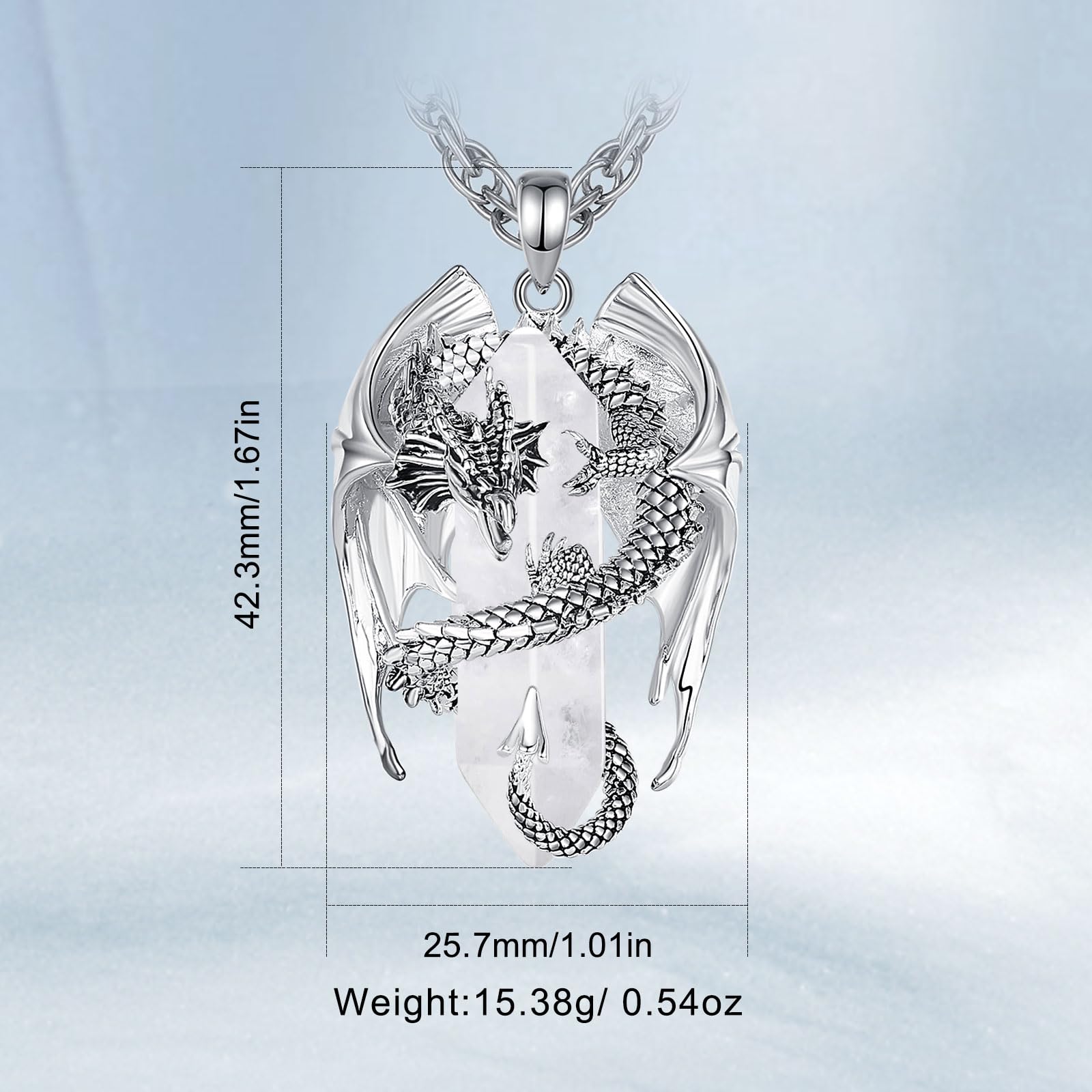 INFUSEU Kristall Drachen Kette, Nordischer Drache Gewickelter Zylinder Edelstein Anhänger Gothic Naturkristall-Schmuck