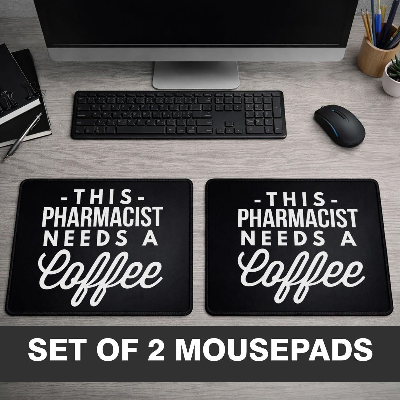 Pharmacist Mouse Pad Set, Rubber, Black, Non-Slip Base, Office, 9.5x8 inches, Coffee Theme, Rectangular, 2 Pack image 5