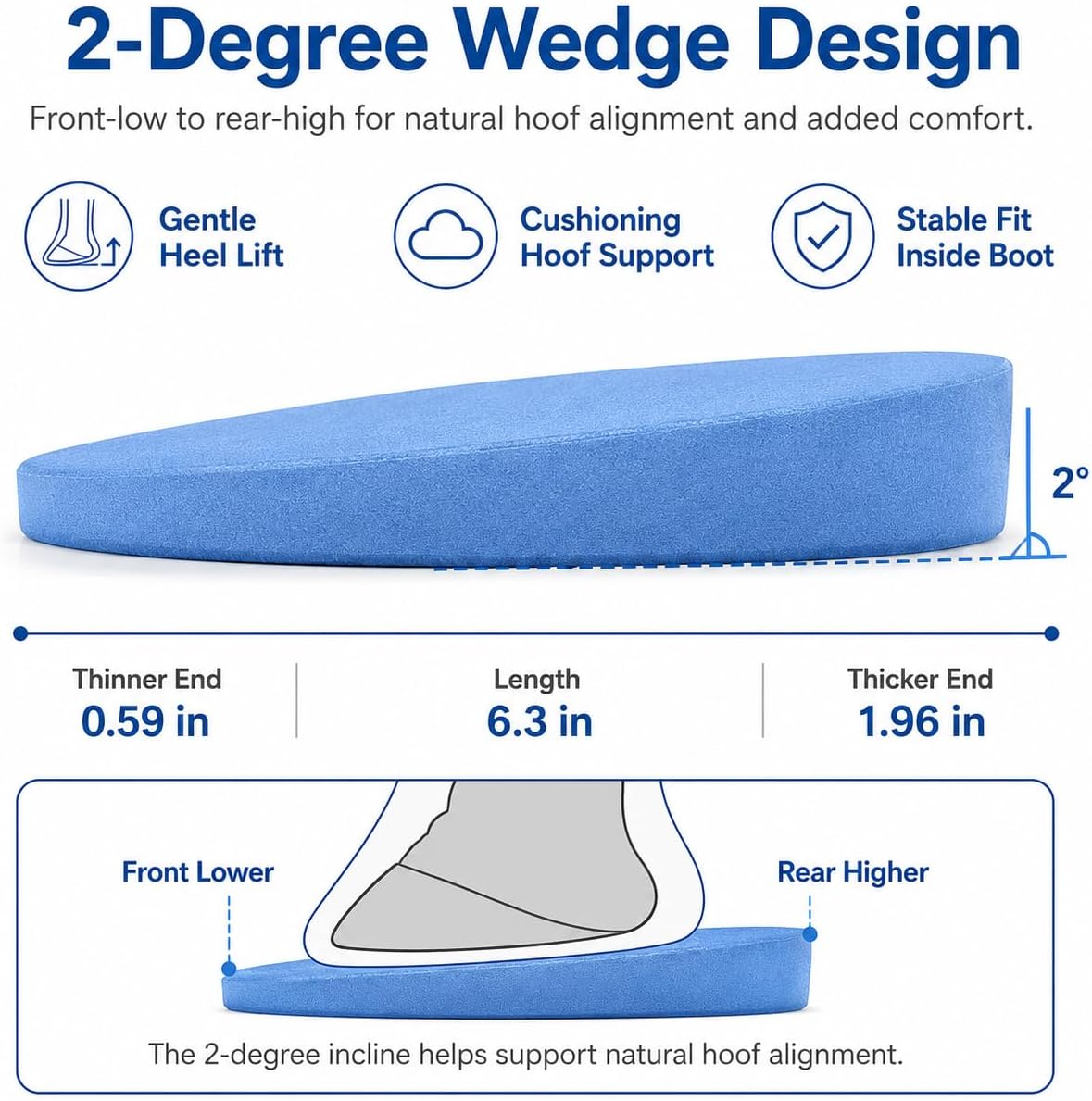 Horse Hoof Boot Insert Pad, 1 Pair Size 3 EVA Replacement Insert | Dense closed-cell EVA insert with firm support and 2-degree wedge design for stable hoof boot replacement use