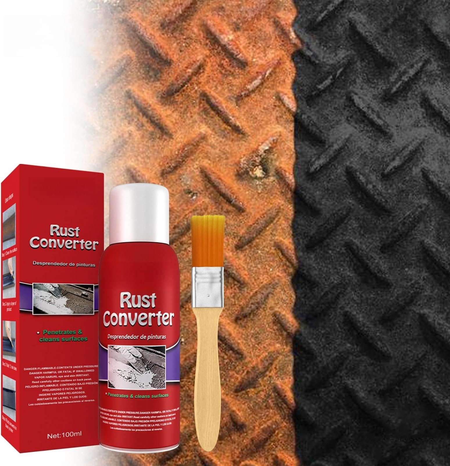 Rust Removal Conversion Agent, Automotive Chassis Anti-rust Coating & Primer, Protects Metal Parts from Rust & Oxidation, Preventive Rust Treatment, Corrosion-Free Foundation 100ml with Brush