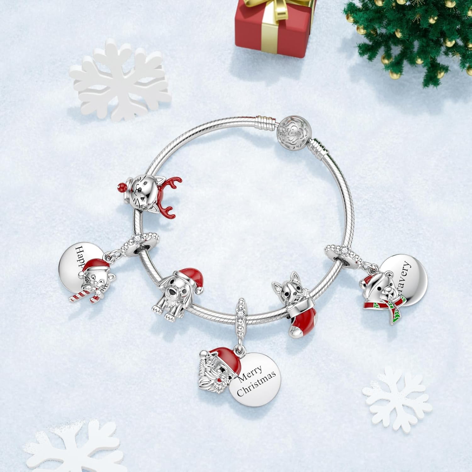 SEVENWELL Christmas Charms Fit Pandora, Works with Most Bracelets and Necklaces, Festival Jewelry Present for Women