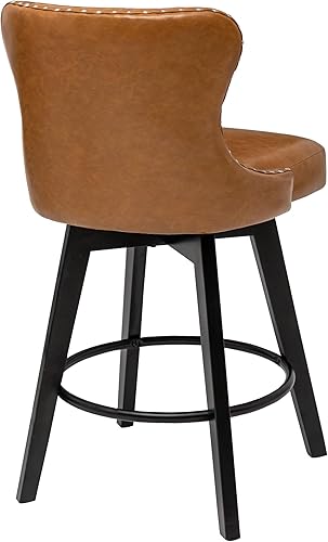 Miniatura 5 de BARNUT Taburetes de mostrador, taburetes de bar giratorios de 26 pulgadas con cabeza y respaldo de clavos, taburetes de bar con patas de madera