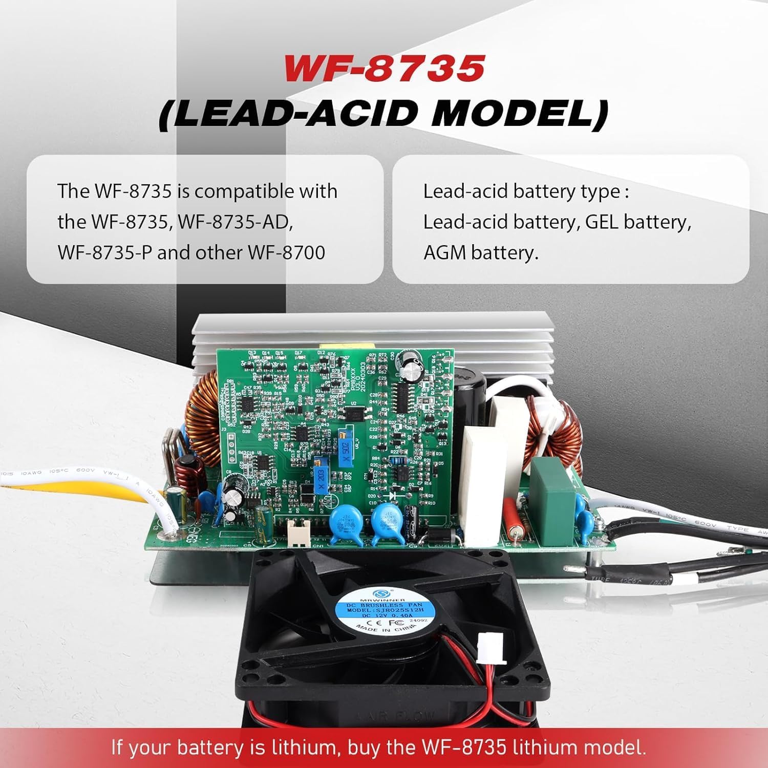 WF-8735 35 Amp RV Power Converter for Lead-Acid Battery,Three Stages Smart Charge,Compatible with WF-8735,WF-8735-AD,WF-8735-P and Other WF-8700 Series Power Converter
