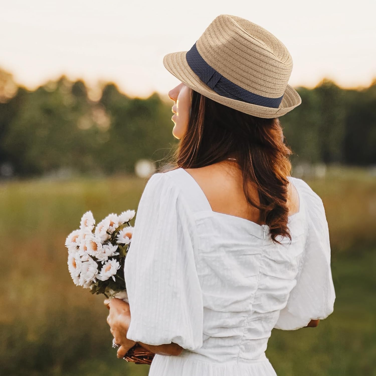 Straw Trilby Hat for Men - Summer Sun Fedoras Travel Beach Panama M/L and L/XL, Adjustable - Image 7