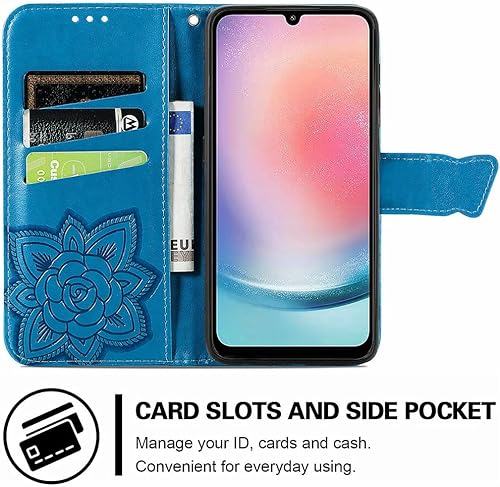 Miniatura 2 de MEUPZZK Funda para Samsung Galaxy A24 4G, Samsung A25 5G, piel sintética de alta calidad con diseño de mariposa en relieve, función atril, ranuras