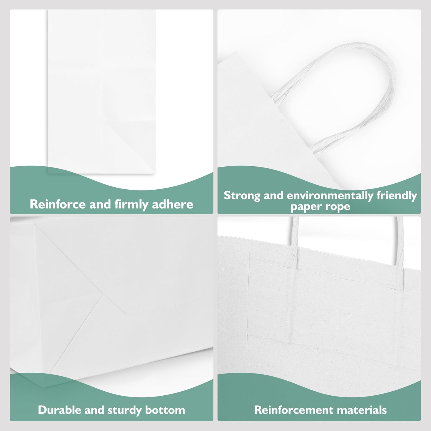 Tlpmsk 100 Pack White Paper Bags with Handles,10x5x13 Inch Large Gift Bags,Bulk Shopping Bags for Retail,Party Favors,Valentine's Day,Mother's Day and Weddings