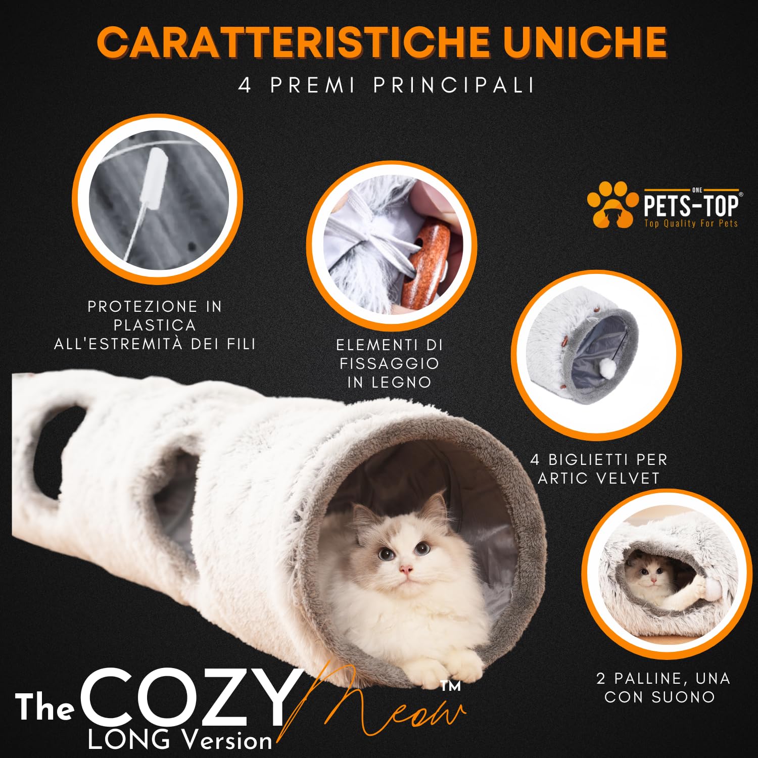 One PETS-TOP Tunnel Gatto Long, Tunnel per Gatto XXL, Giocattolo Interattivo per Interni in Morbido Peluche