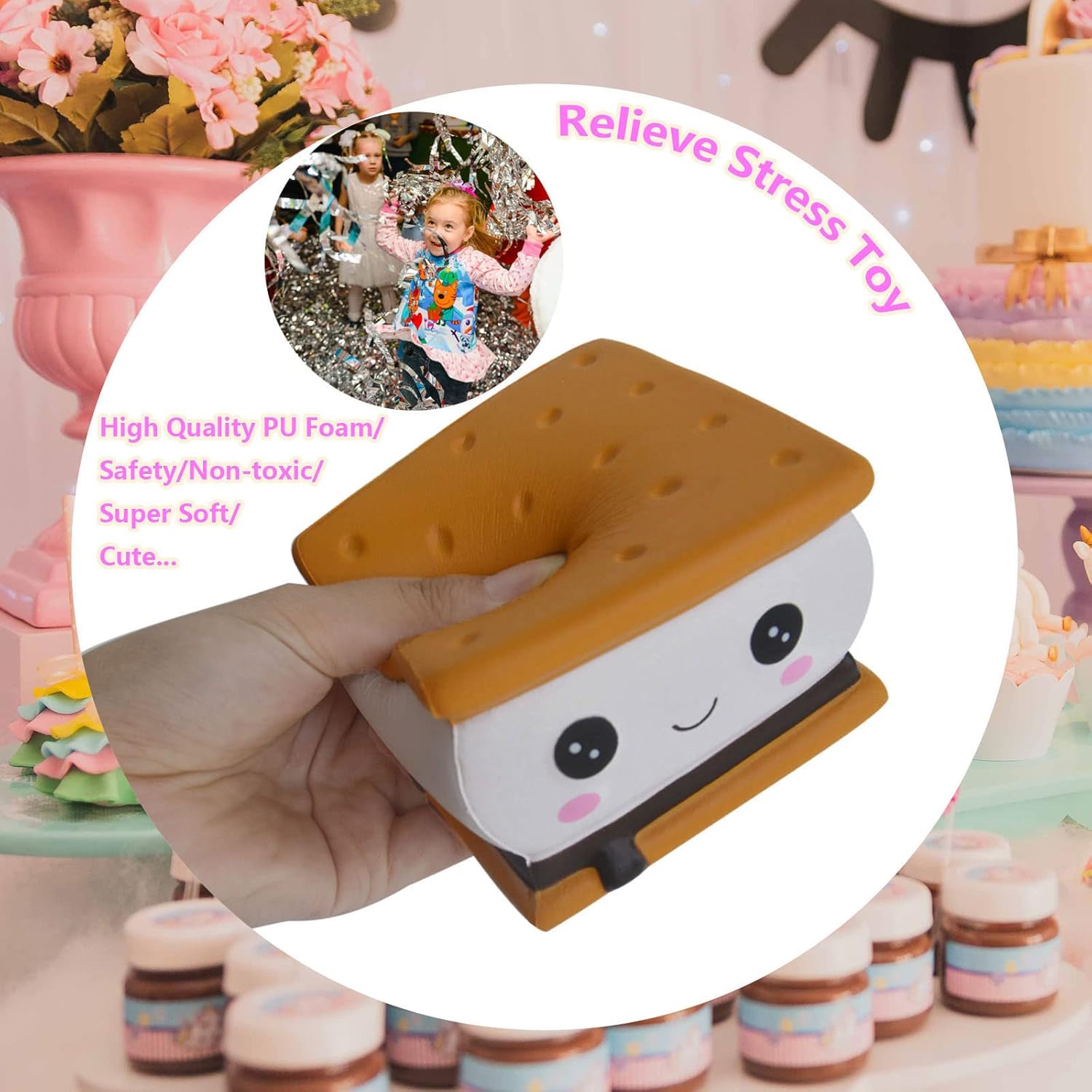 ASMFUOY Smore Slow Rising Squishies Toy for Kids Birthday Gift,Cute Sandwich Cookie Stress Relief Simulation Lovely Squishys Squishi Squeeze Toys : Toys & Games