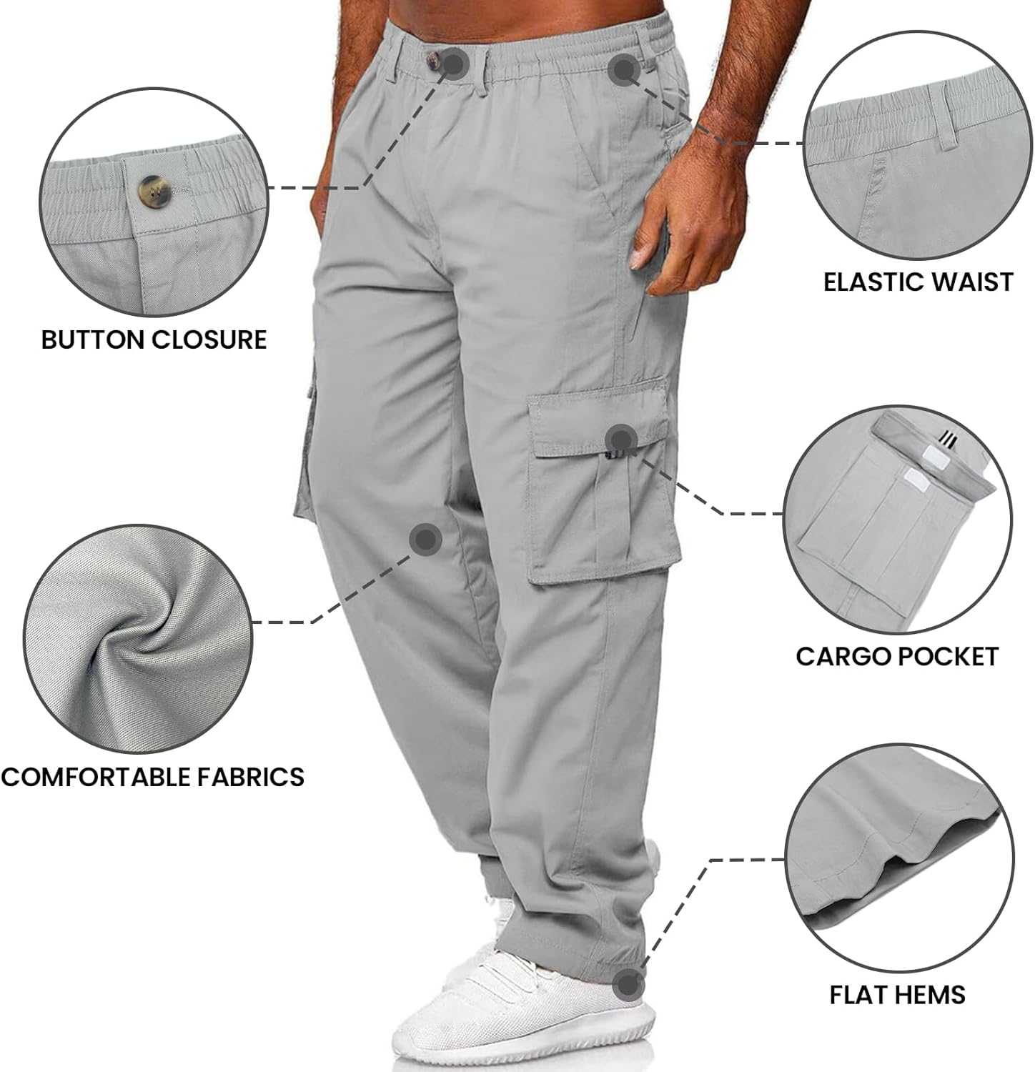 HUNGSON Mens Casual Cargo Pants - Sweatpants Joggers Athletic Trouser Cotton Slim Straight Hiking Pants for Men