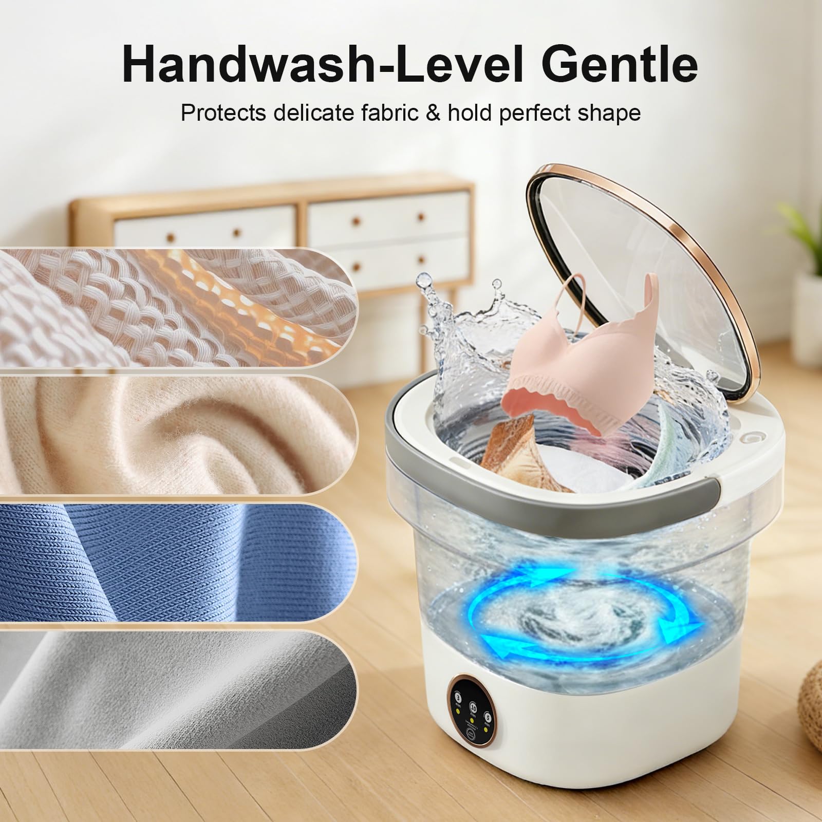 Portable Washing Machine - 20L Mini Foldable Washer with Spin Basket, 3 Cleaning Modes & Deep Cleaning for Small Clothes, Collapsible Laundry for Apartment, Home, Hotel and Travel (Gray) — view 5