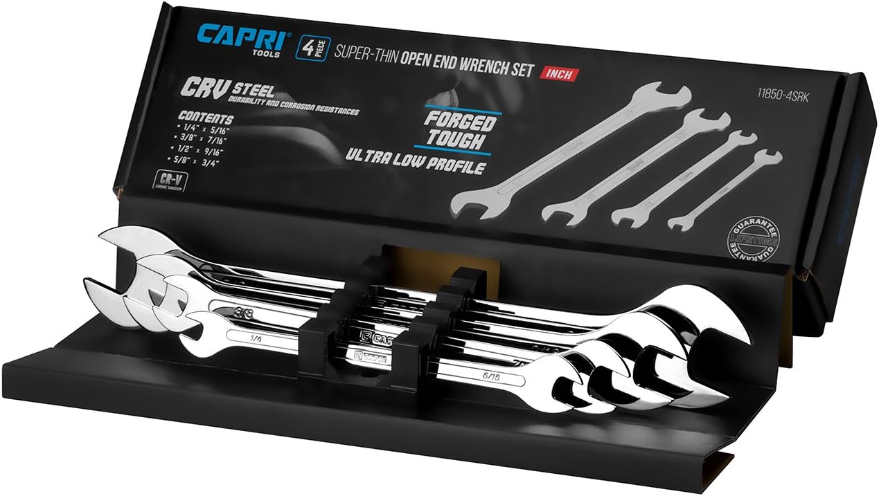Super-Thin Open End Wrench Set, SAE, 1/4 to 3/4 in, 4-Piece